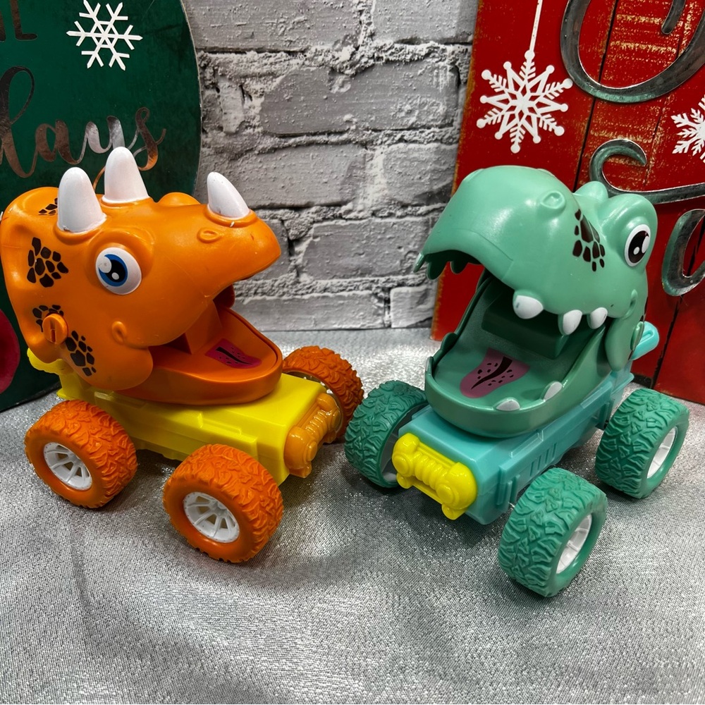 Dinosaur Press N Go Friction Lights Music Sounds Racer Car Trucks  LOT of 2